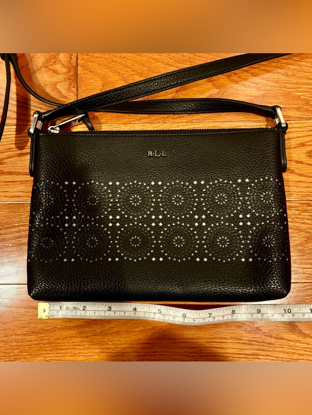 Ralph Lauren Black Perforated Leather Crossbody Bag